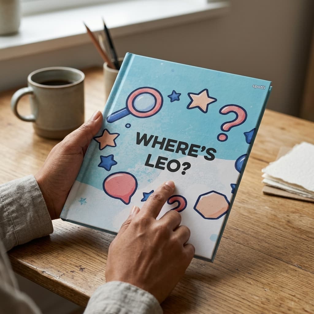 Close-up of a child with their Spotli book