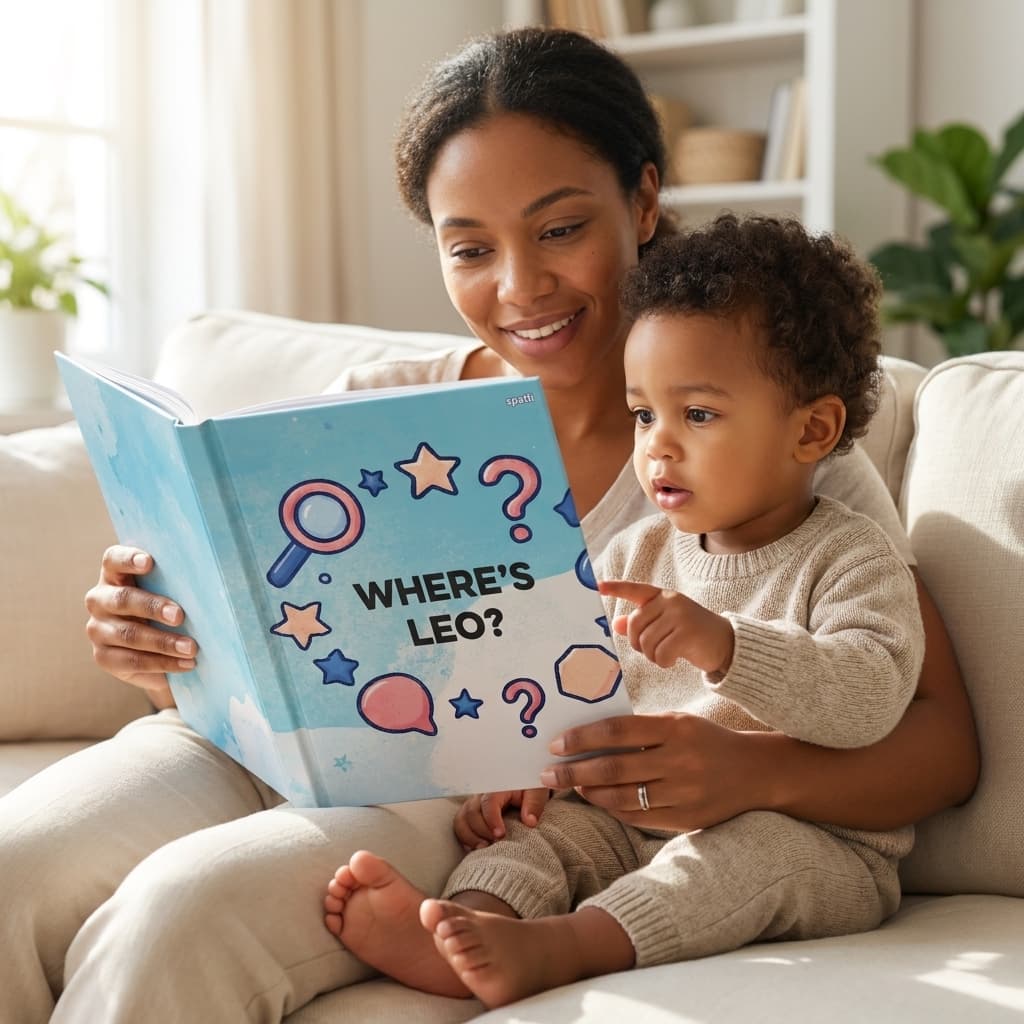 Parent and child reading a Spotli book together