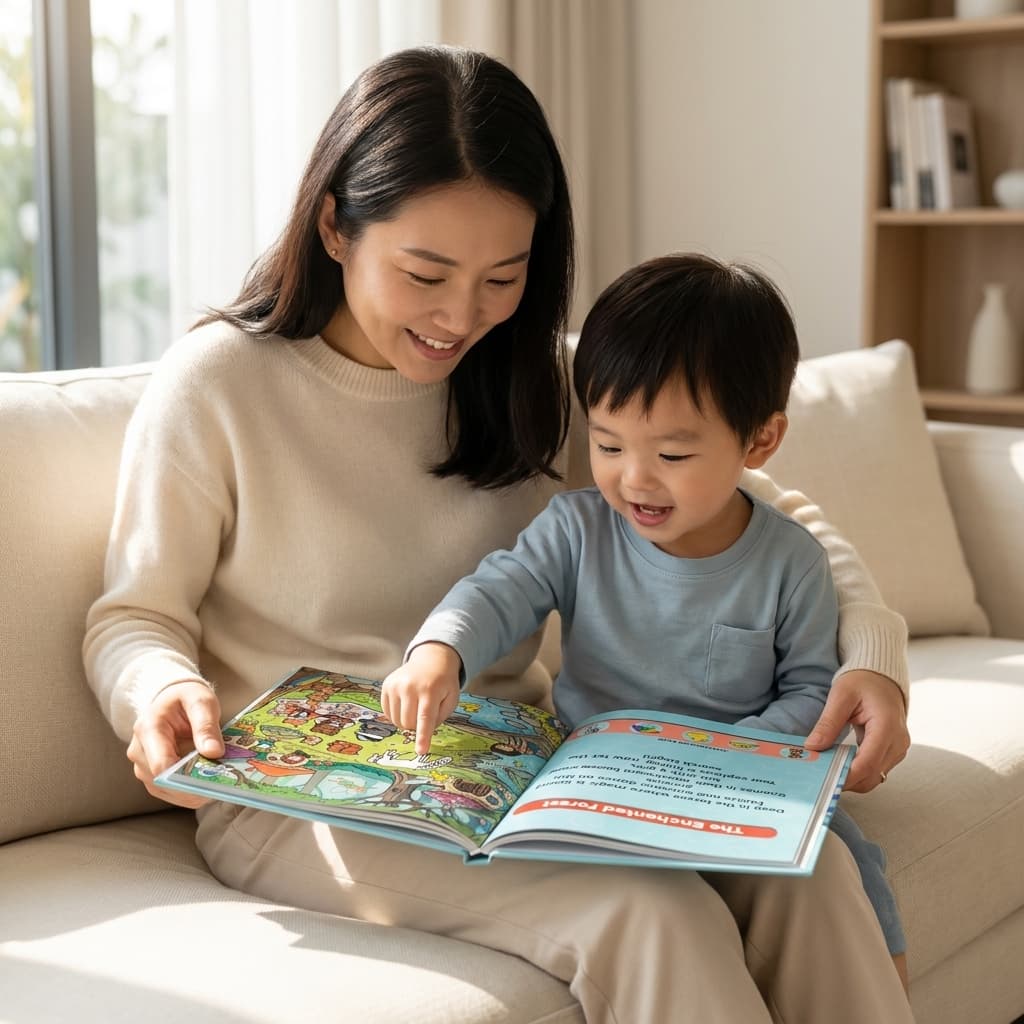 Child reading their Spotli book at home